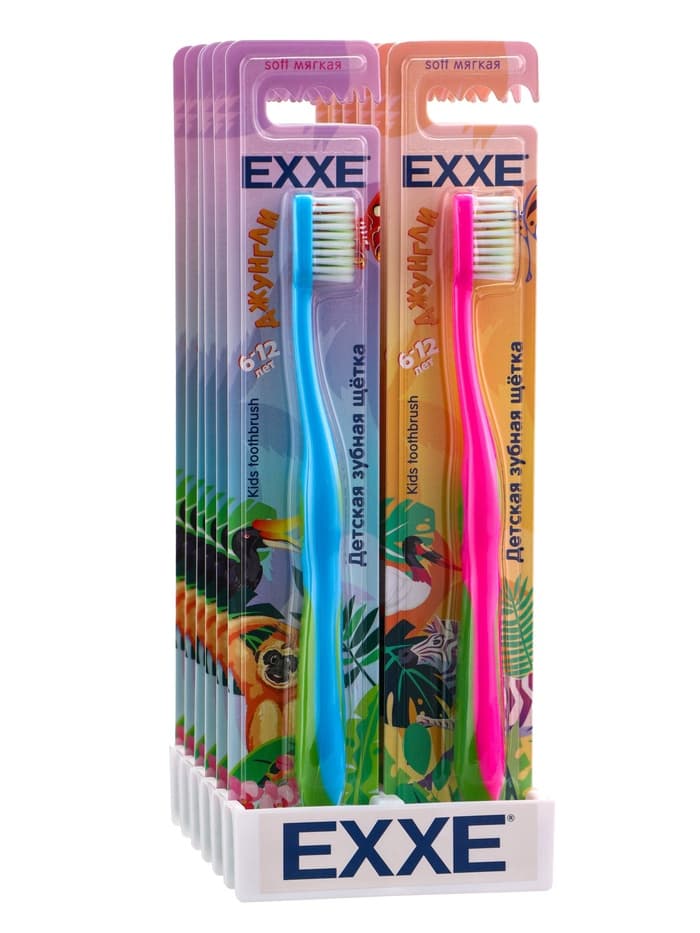 Детская зубная щетка EXXE school 6-12 лет, мягкая, МИКС