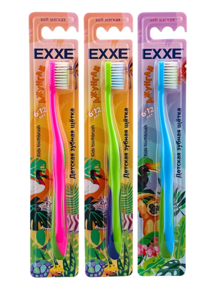Детская зубная щетка EXXE school 6-12 лет, мягкая, МИКС