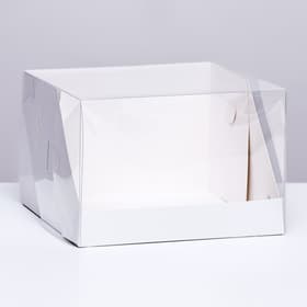 Кондитерская коробка с пластиковой крышкой, белая 20.5×20.5×14 см