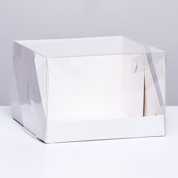 Кондитерская коробка с пластиковой крышкой, белая 20.5×20.5×14 см