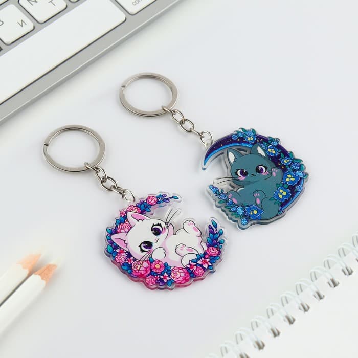 Брелок для ключей «Котики» парный набор, 2 шт., 6×6.1 см