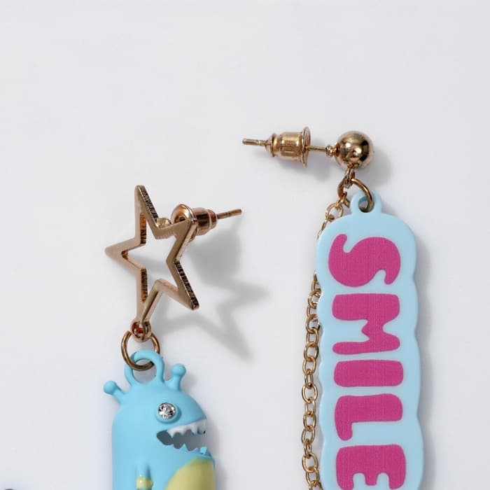 Серьги ассорти «Динозавр» SMILE, цветные в золоте