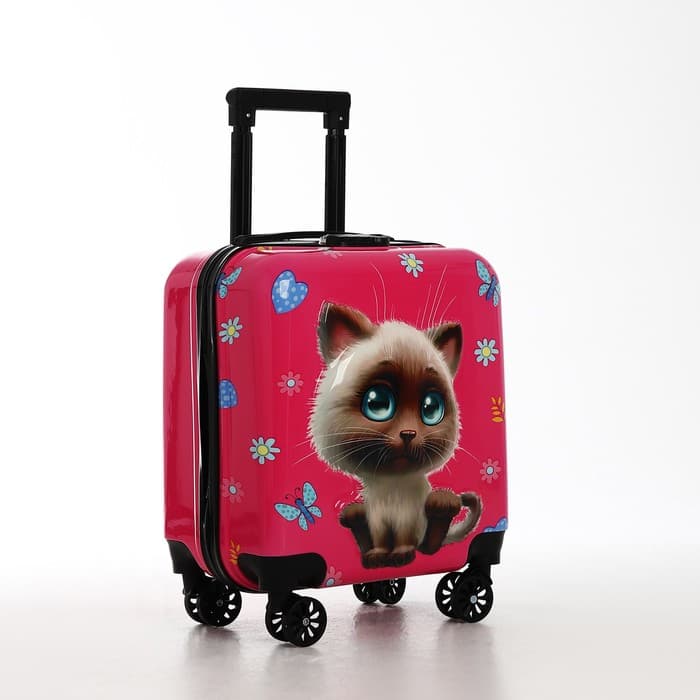 Чемодан детский 28 л (S), отдел на молнии, 4 колеса, розовый