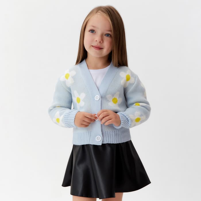 Кардиган для девочки KAFTAN «Ромашки», голубой, размер 36 (134-140 см)