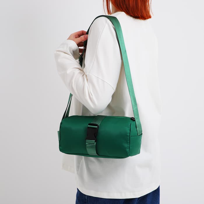 Сумка молодёжная на молнии, 25×12×12 см, зелёная