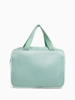 Косметичка - сумочка на молнии с сеткой, с ручками, с вышивкой, зелёная