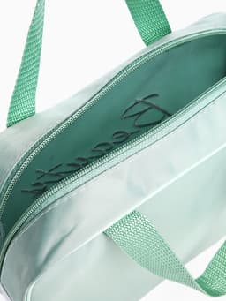 Косметичка - сумочка на молнии с сеткой, с ручками, с вышивкой, зелёная