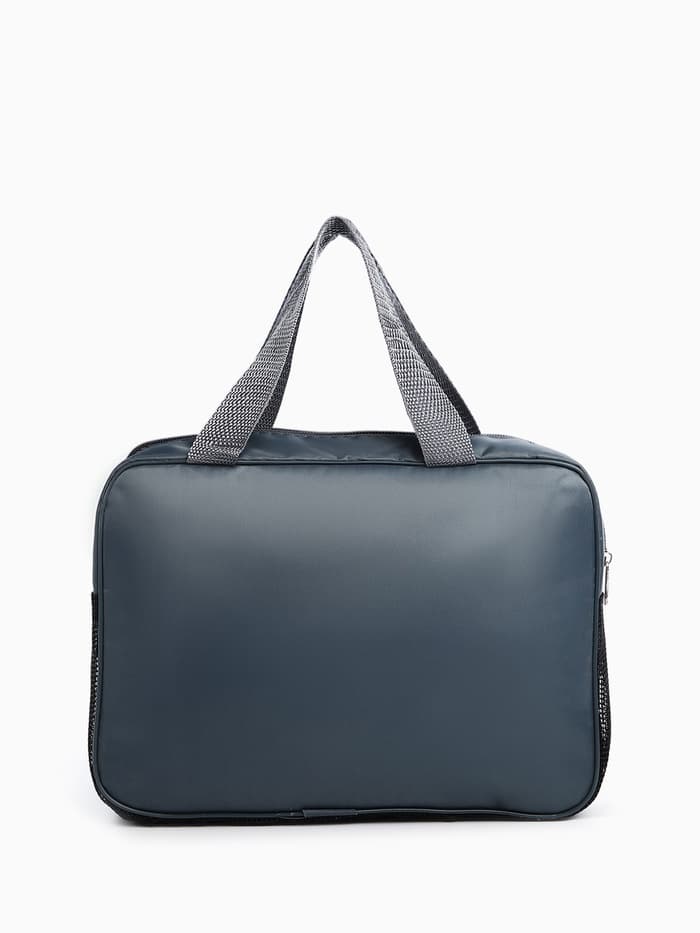 Косметичка - сумочка на молнии с сеткой, с ручками, с вышивкой, серая