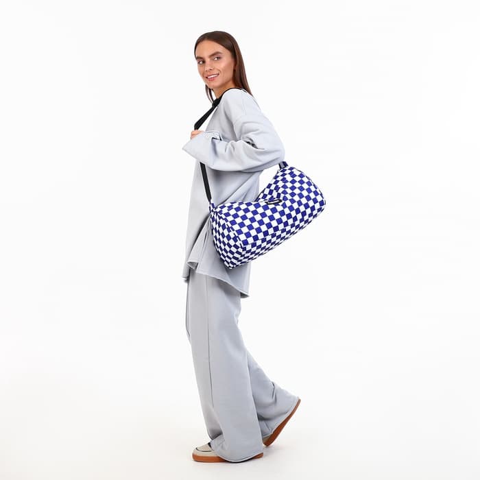 Сумка спортивная на молнии, регулируемый ремень, маленький размер, белая, синяя