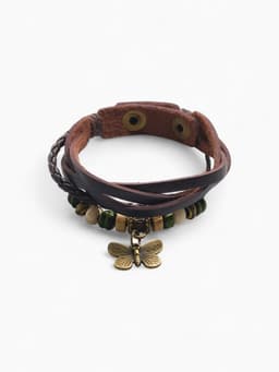 Браслет кожаный с подвеской «Бабочка», L=22.5 см, коричневый