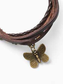 Браслет кожаный с подвеской «Бабочка», L=22.5 см, коричневый