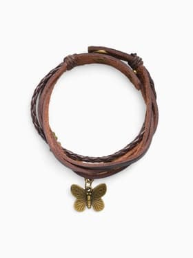 Браслет кожаный с подвеской «Бабочка», L=22.5 см, коричневый