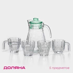 Набор для напитков Доляна «Аква», 5 предметов: кувшин 1.2 л, 2 кружки 285 мл, 2 стакана 285 мл, стекло, прозрачный