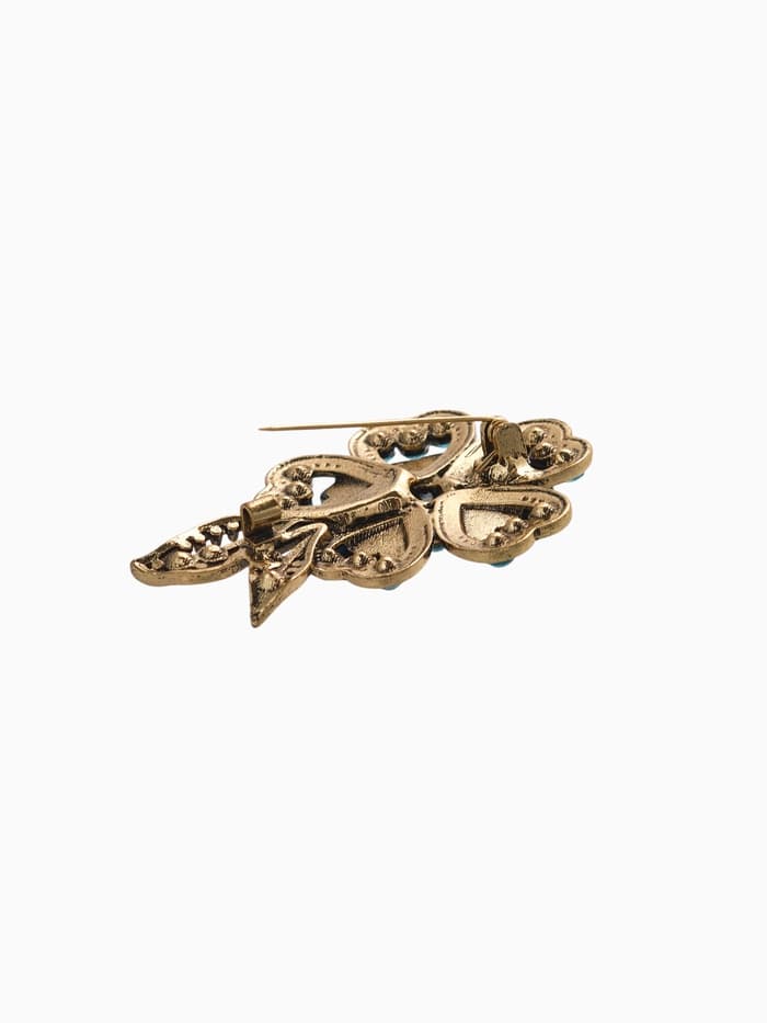 Брошь «Цветок желаний», цвет морской в чернёном золоте