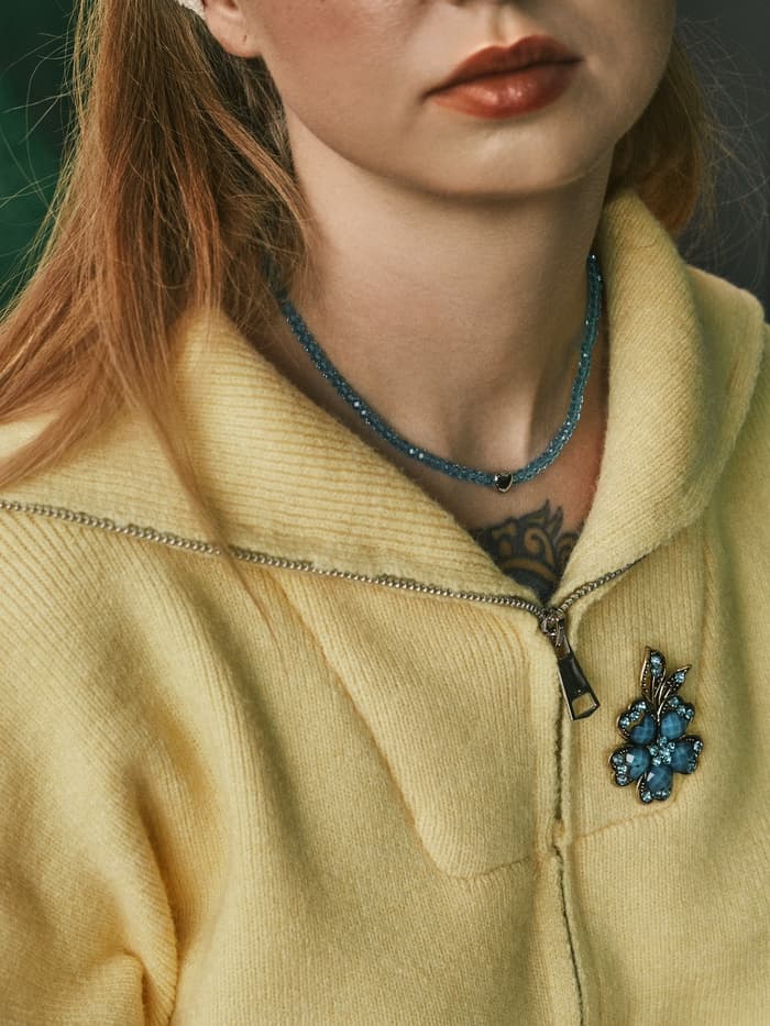 Брошь «Цветок желаний», цвет морской в чернёном золоте