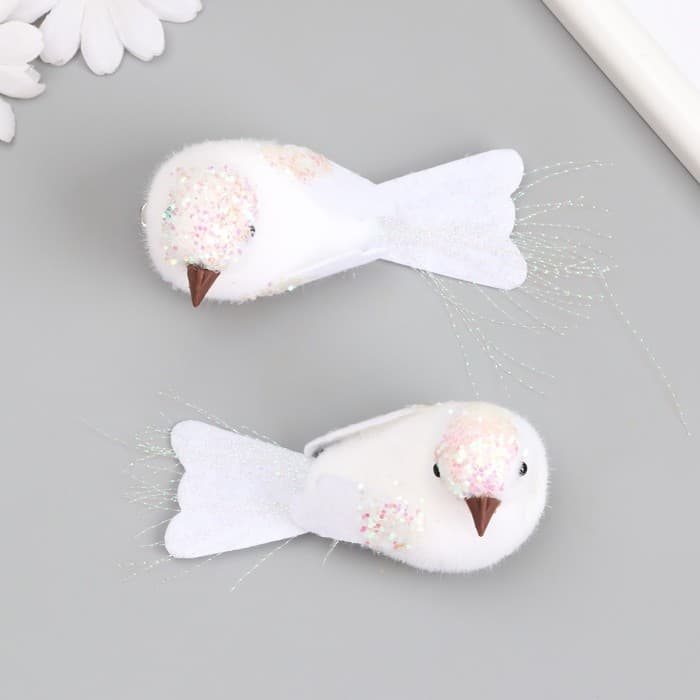 Набор фигурок на прищепке «Пушистики: Пара голубков с блестками на голове», 2 шт., белые, 3.5×4.5×10 см