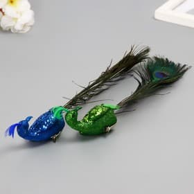 Фигурка - пушистик, декор на прищепке «Тропическая птица с пером павлина», 5.5×8×35 см, МИКС