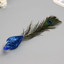 Фигурка - пушистик, декор на прищепке «Тропическая птица с пером павлина», 5.5×8×35 см, МИКС