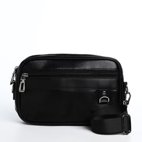 Сумка-клатч мужская на молнии с ручкой, 2 наружных кармана, 23×5×15 см, чёрная