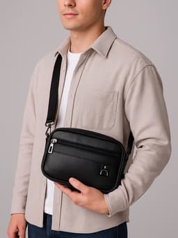 Сумка-клатч мужская на молнии с ручкой, 2 наружных кармана, 23×5×15 см, чёрная