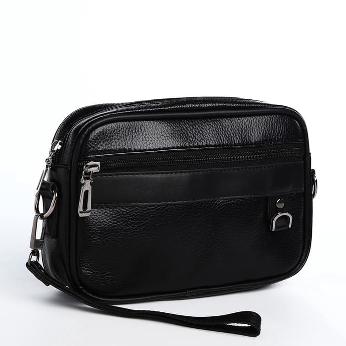 Сумка-клатч мужская на молнии с ручкой, 2 наружных кармана, 23×5×15 см, чёрная