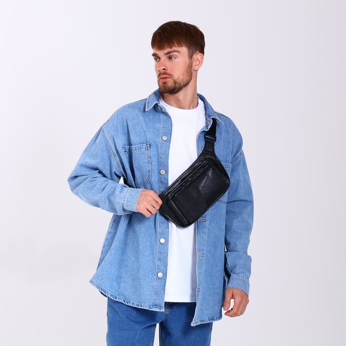 Сумка поясная на молнии, 3 наружных кармана, 37×4×15 см, чёрная