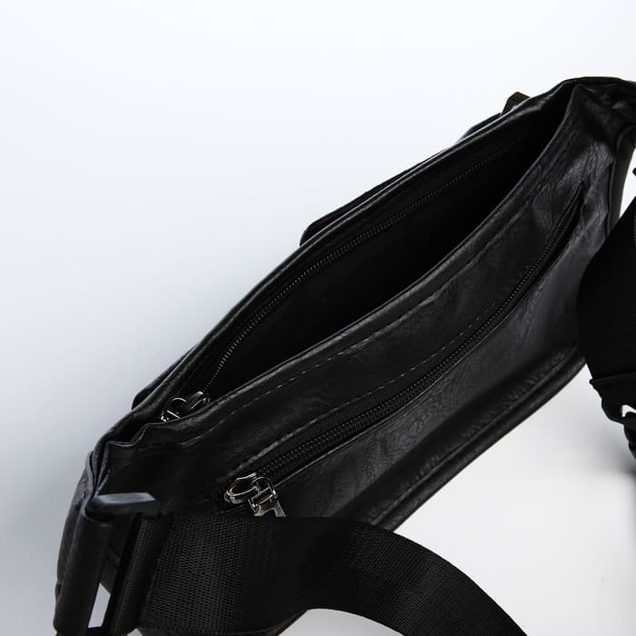 Сумка поясная на молнии, 3 наружных кармана, 37×4×15 см, чёрная