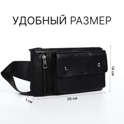 Сумка поясная на молнии, с карманами, 26×1×14 см, чёрная