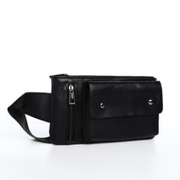 Сумка поясная на молнии, с карманами, 26×1×14 см, чёрная