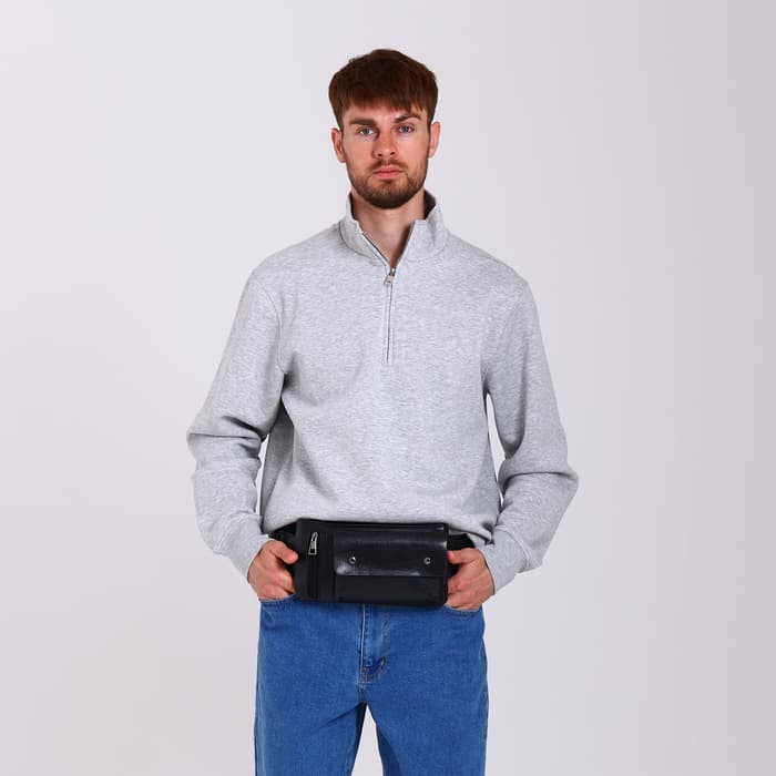 Сумка поясная на молнии, с карманами, 26×1×14 см, чёрная