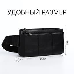 Сумка поясная на молнии, с 2 карманами, 26×1×14 см, чёрная