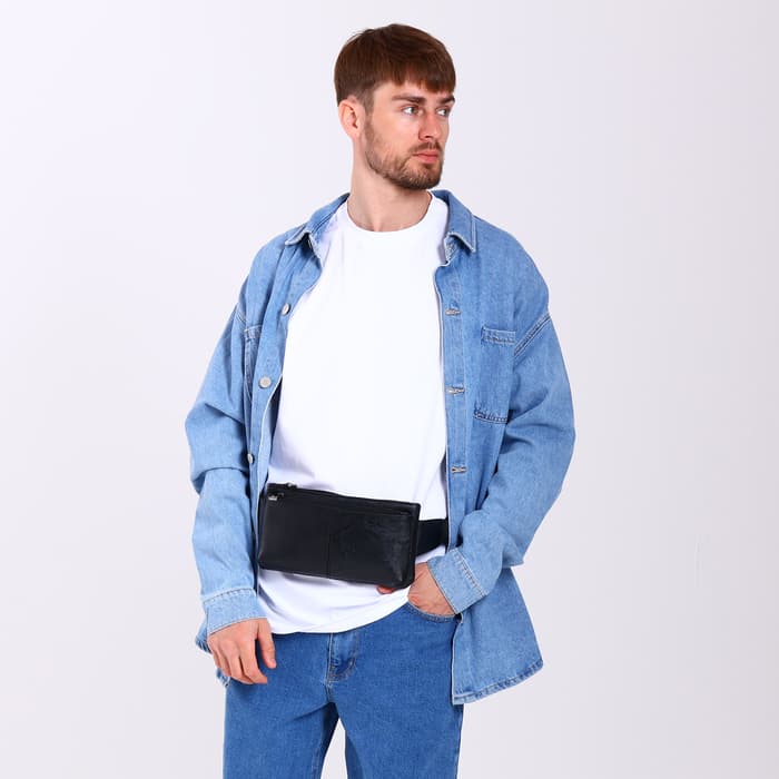 Сумка поясная на молнии, с 2 карманами, 26×1×14 см, чёрная