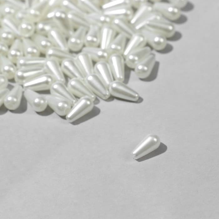Бусины пластиковые «Жемчуг», капля 0.8×0.4×0.4 см, набор 10 г, белые