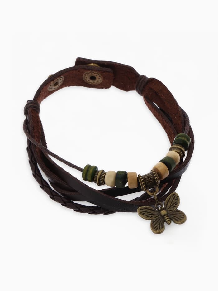 Браслет кожаный с подвеской «Бабочка», L=22.5 см, коричневый