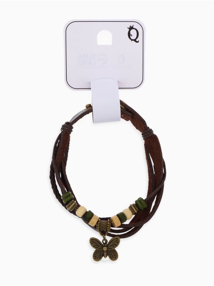 Браслет кожаный с подвеской «Бабочка», L=22.5 см, коричневый