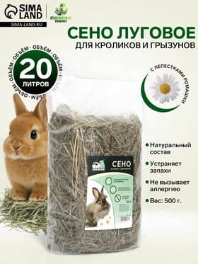 Сено луговое «Пижон» лепестки ромашки, для грызунов, 20 л, 500 г