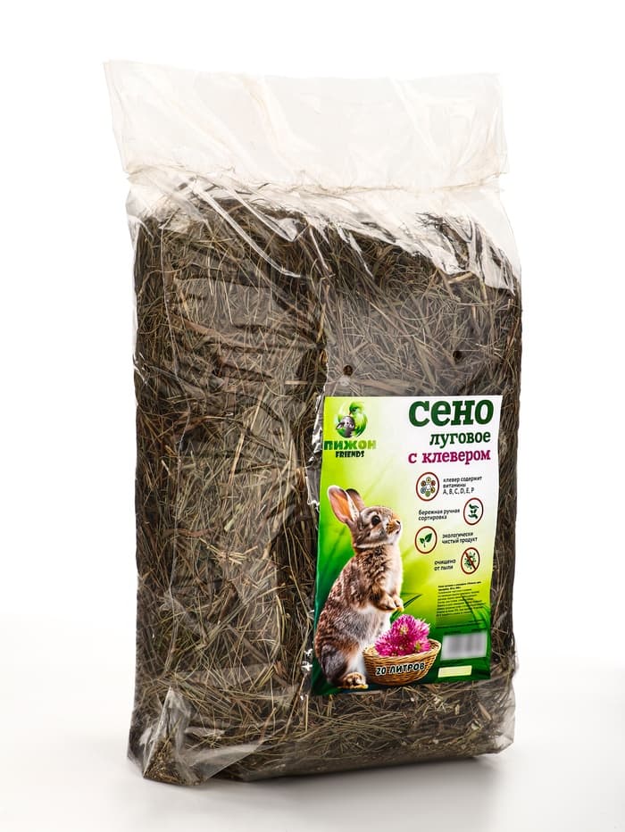 Сено луговое с клевером «Пижон» для грызунов, 20 л, 500 г