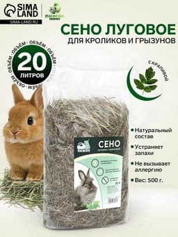 Сено луговое с крапивой резаной «Пижон» для грызунов, 20 л, 500 г