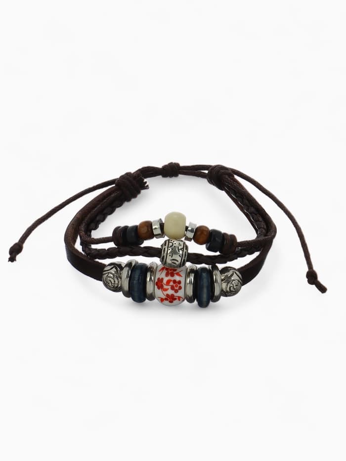 Браслет кожаный «Хиппи. Бусина», d=6 см, коричневый