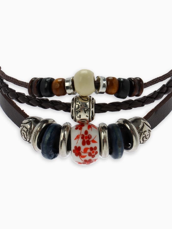 Браслет кожаный «Хиппи. Бусина», d=6 см, коричневый