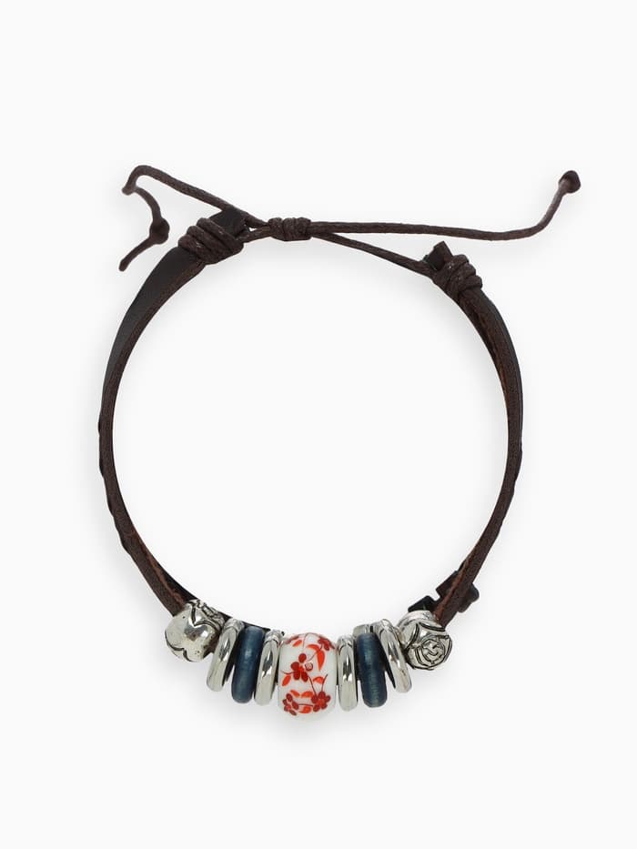 Браслет кожаный «Хиппи. Бусина», d=6 см, коричневый