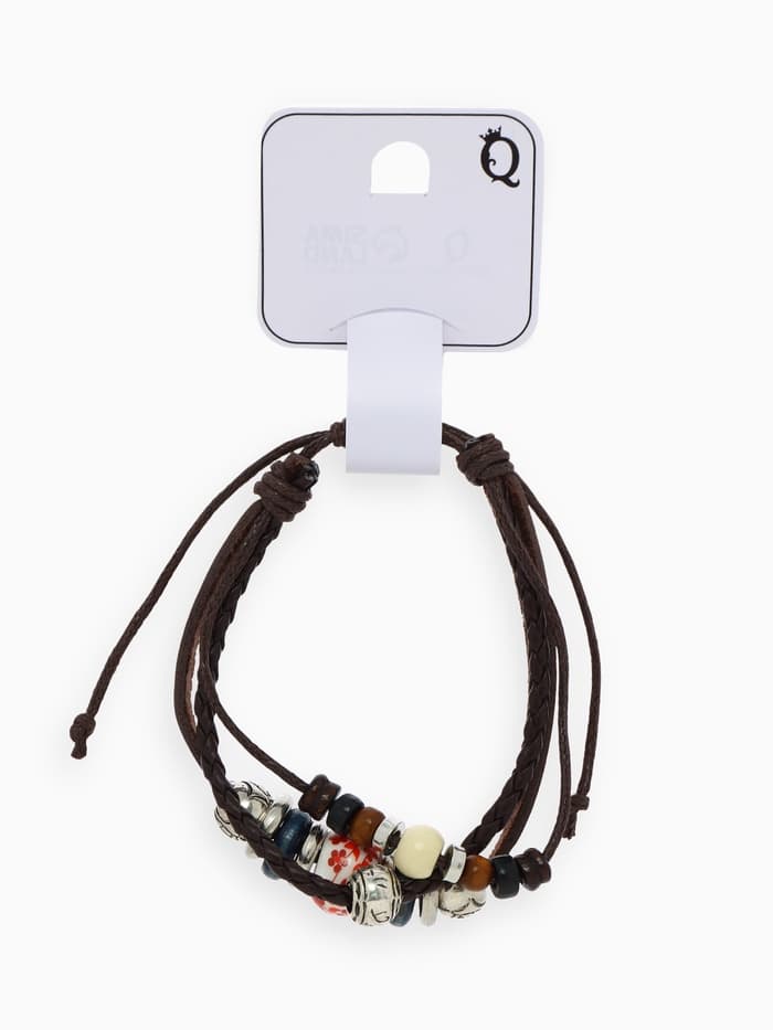 Браслет кожаный «Хиппи. Бусина», d=6 см, коричневый