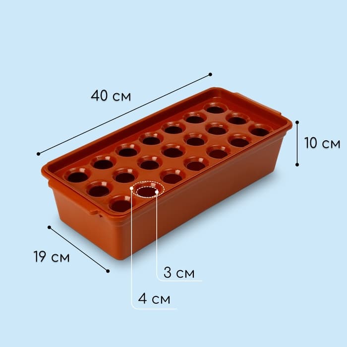 Ящик для выращивания зелёного лука, 40×19×10 см, 21 лунка, пластик, красный