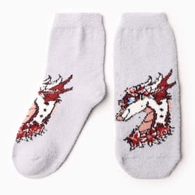 Носки женские махровые «Дракон-леди в цветах», серые, размер 36-40
