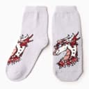 Носки женские махровые «Дракон-леди в цветах», серые, размер 36-40