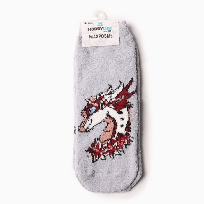 Носки женские махровые «Дракон-леди в цветах», серые, размер 36-40