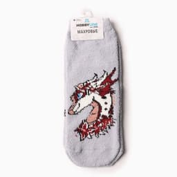 Носки женские махровые «Дракон-леди в цветах», серые, размер 36-40