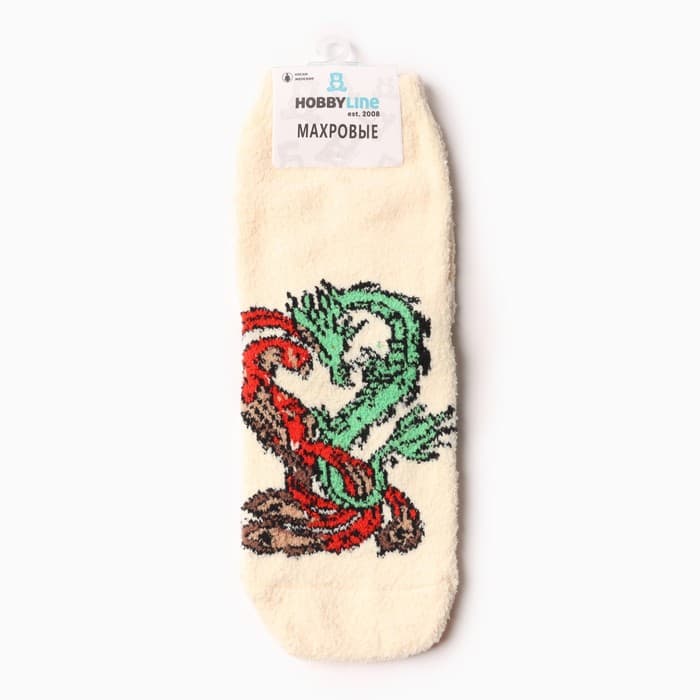 Носки женские махровые «Дракончик и феникс», светло-жёлтые, размер 36-40