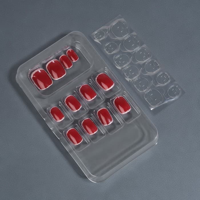 Накладные ногти «Wine», 12 шт., с клеевыми пластинами, форма мягкий квадрат, бордовые, серебристые