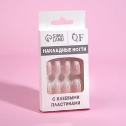 Накладные ногти «Fire», 12 шт., с клеевыми пластинами, форма балерина, розовые, белые